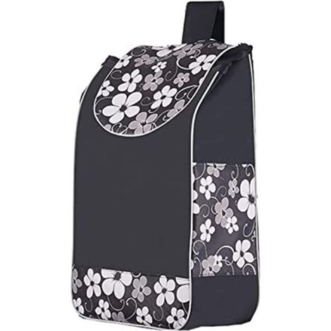 Replacement storage bag in waterproof Oxford cloth for shopping trolley (black flower) (1/5)