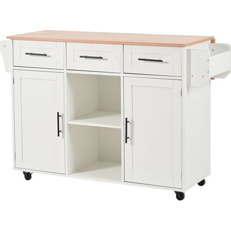 Carrello da cucina con isola pieghevole 139 x 46(71) x 91,5 cm bianco effetto legno HOMVRA (1/5)