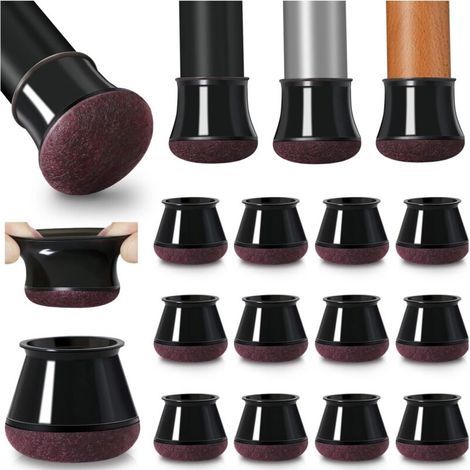 Protection Pied de Chaise, 20 pièces Petits protecteurs de Sol Noirs en Silicone avec revêtement en Feutre, Couvre-Jambes de Chaise Capuchons de Jambe de Chaise en Silicone, diamètre 30-40mm (1/5)