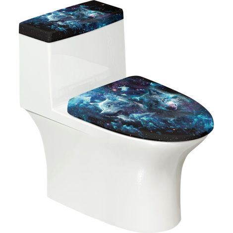Couvre-cuvette - Set De 2 Pièces Pour Réservoir Et Cuvette De Toilette - Design Galaxie Loup Étoilé - Polyester Haute Élasticité - Universel (1/5)