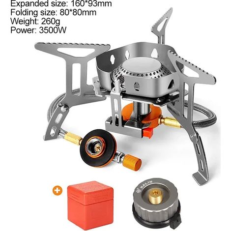 Réchaud à gaz portable de camping, brûleur et ustensiles de cuisine, équipement de camping, haute puissance, pliable, pour les voyages, réchaud de cuisine portable à feu puissant (1/5)