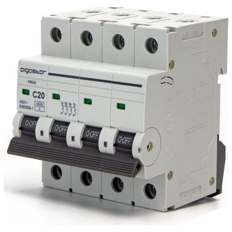 Disjoncteur automatique à fusibles 4P, 20 A, 6 kA, 74,5 mm x 71 mm x 81 mm, blanc (1/5)
