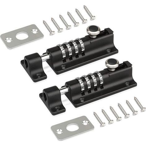Lot de 2 serrures de porte à combinaison, serrures à code, serrures à combinaison pour chenils, granges, hangars, entrepôts, noir (1/5)