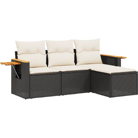 Set Divani da Giardino 4 pz Salotto da Giardino con Cuscini Nero in Polyrattan (1/5)
