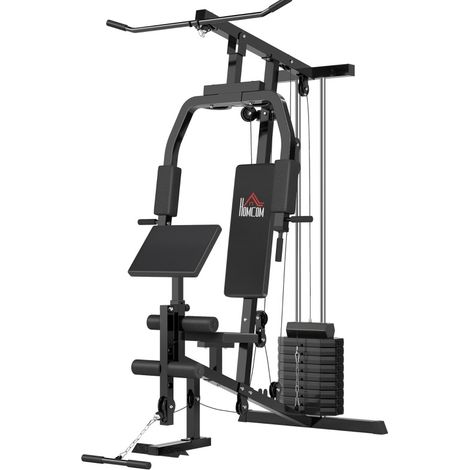 Station de musculation multifonction avec poulie haute et basse, presse à pectoraux, butterfly et leg trainer, 45 kg, pour entraînement complet à domicile – CHICFURN (1/5)
