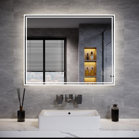 ELEGANT 900x700mm Backlit Bathroom Mirror with Lights Sensor Switch LED Illuminated Bath Vanity Wall-Mounted Mirrors with Anti-Fog Demister Heated Pad (1/5)