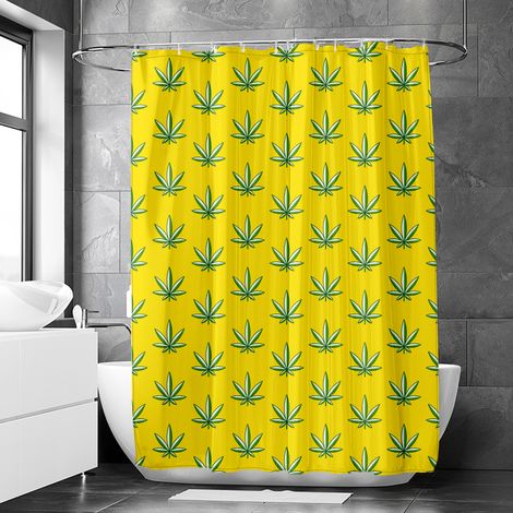Rideau de douche motif feuilles de cannabis vertes modernes, polyester imperméable, 180x180 cm (1/4)