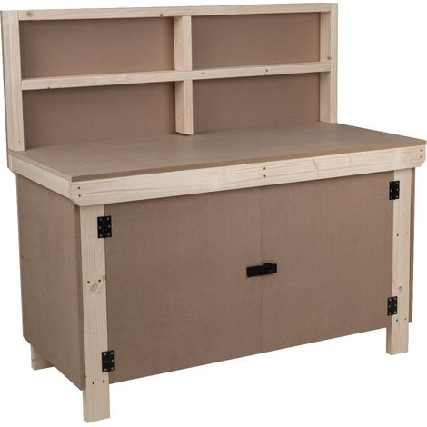 Wooden MDF Top Workbench With Lockable Cupboard (V.9) (H-90cm, D-70cm, L-180cm) with back panel