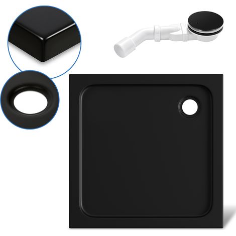 Randaco Acryl Duschtasse 90x90 cm Mattschwarz, 4 cm flach, Ablauf mit Haarfilter (1/5)