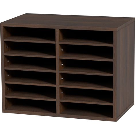 Trieur de documents à 12 compartiments en panneaux de particules marron, tablettes réglables, 51,8 x 30,5 x 40,9 cm pour bureau (1/5)