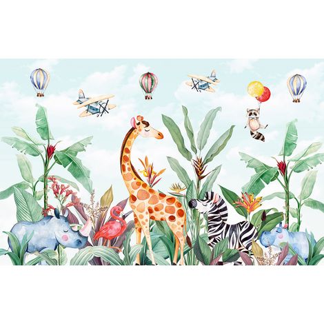 Papier peint panoramique Enfants - Animaux de la Jungle - 130 cm x 83 cm (1/2)