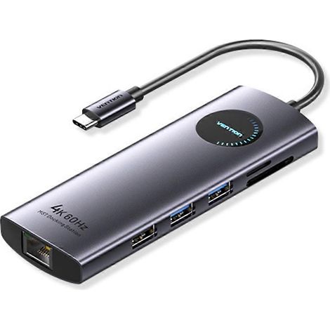 Station d'accueil VENTION 9 en 1 : hub USB, adaptateur HDMI/DP 4K à 60 Hz, répartiteur RJ45, hub USB-C 3.0, chargeur PD 100 W. (1/5)
