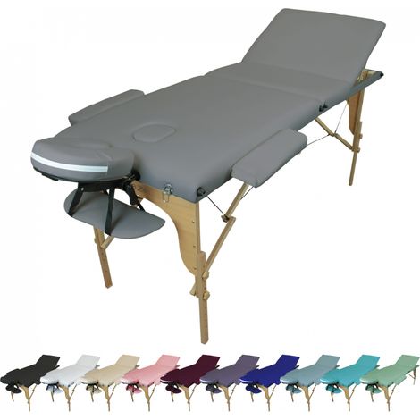 Table de massage pliante 3 zones en bois avec panneau Reiki + Accessoires et housse de transport - Gris - Vivezen (1/5)