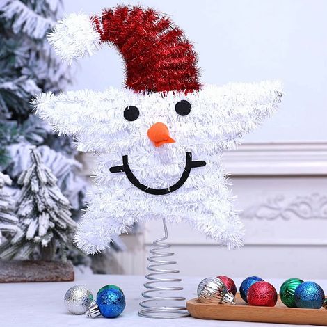 Sommet Pour Arbre De Noël - Étoile Avec Bonhomme De Neige Et 20 Led Blanc Chaud - Alimentation Sur Piles - Décoration Intérieure Et Extérieure (1/5)