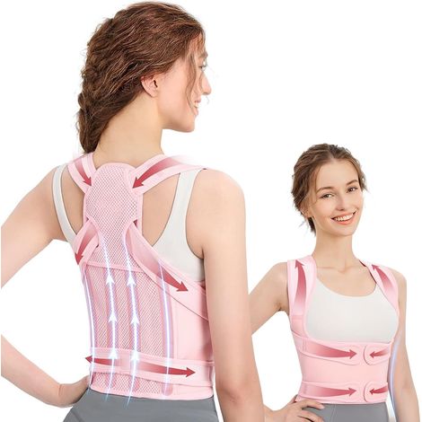 Correcteur de Posture, correcteur de posture pour femmes et hommes, ceinture de soutien dorsal réglable, correcteur de soutien dorsal, pour soulager les maux de dos et la cyphose (Rose, M)