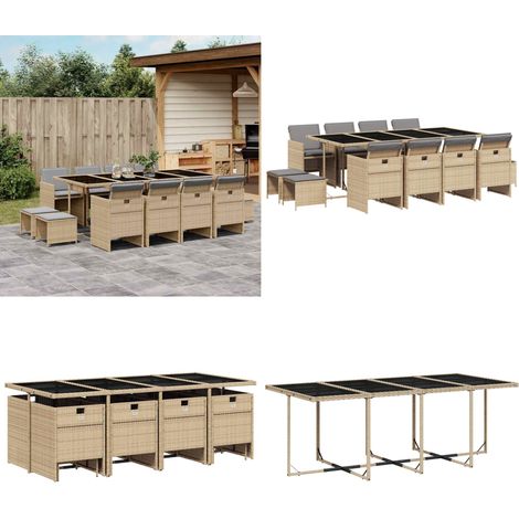 13-tlg. Garten-Essgruppe mit Kissen Beigemischung Poly Rattan - Gartentisch - Gartenstuhl (1/5)