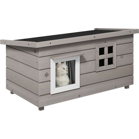 Maison pour chat extérieure imperméable avec toit bitumé ouvrant, fenêtre, ventilation surélevée et rideau PVC, pour jardin, terrasse ou balcon, jusqu'à 5 kg - CHICFURN (1/5)