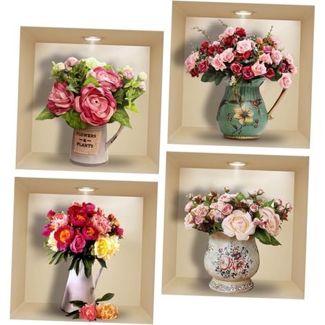 Juego de 4 pegatinas autoadhesivas de bonsáis para pared, decoración vegetal para dormitorio, oficina y sala de estar, removibles y fáciles de aplicar.