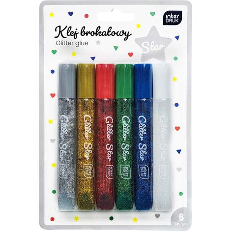 Colle à paillettes décorative InterDruk, 6 couleurs x 10,5 ml (1/4)