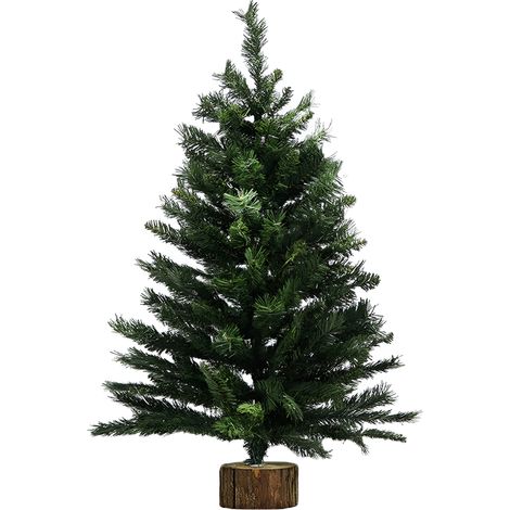 Albero di Natale Verde 90 cm con Tronco in Legno folto di 140 Rami Alberello Natalizio da Tavolo o Terra, Realistico e Compatto, Ideale per Casa, Ufficio o Vetrina