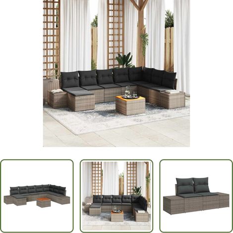 vidaXL Poly rattan - Ensemble de canapé de jardin 9 pcs Gris (1/5)