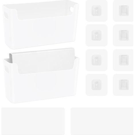 2 Pack Wall File Organizer, Self Adhesive Hanging File Holder for Mail Letter Paper Folder Document Magazine for Office and Home (White) (1/5)