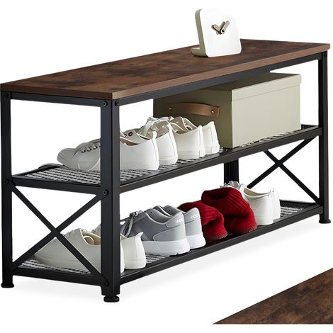 Étagère à chaussures en panneau de fibres 101x30,5x45,5 cm bois foncé (1/5)