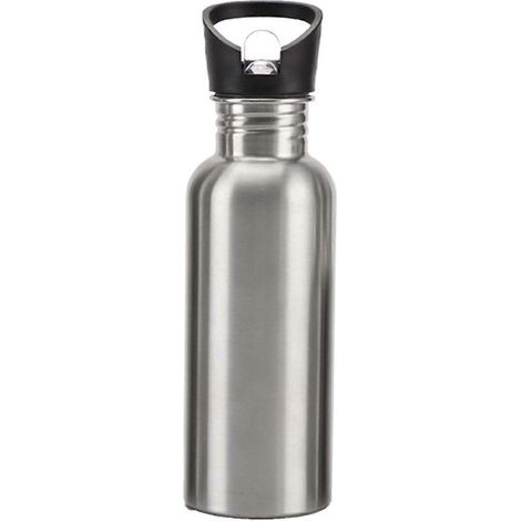 Bouteille d'eau en acier inoxydable argenté à simple paroi avec poignée, idéale pour le sport et les voyages. (1/5)
