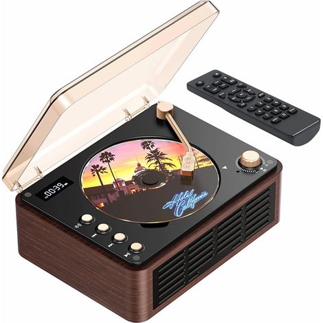 Multifunctional Portable CD Player, Retro Bluetooth Speaker, Rechargeable Battery, with FM/Preset Radio EQ/USB/AUX, LCD Display, Dual Speaker, Remote Control - Home or Gift (1/5)