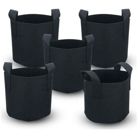 Pair 5er-Set Pflanzsäcke aus Vliesstoff, 38 Liter (10 Gallonen) – 40 x 30 cm – mit Tragegriffen – für Garten, Gewächshaus etc.