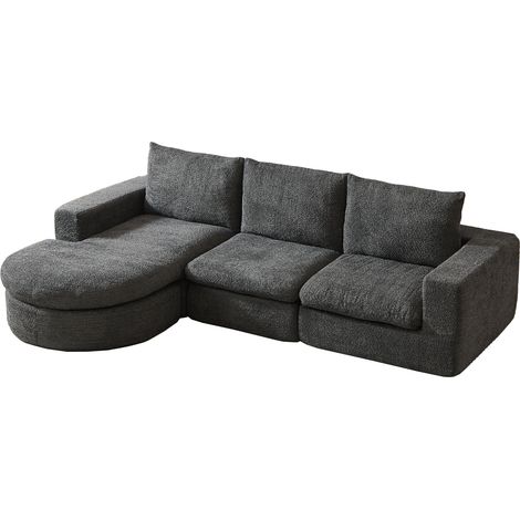 Sofá chaise longue modular de chenilla gris 250 x 160 x 80 cm sin montaje (1/5)