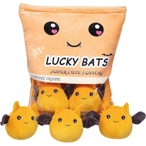 Glücksfledermaus-Plüschtiere – 5er-Pack weiche Plüschtiere, niedliche Tierkissen für Kinder, orangefarbene Geschenkbox (1/5)
