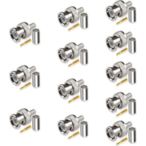 Lot de 12 connecteurs coaxiaux BNC mâles Q9 à sertir BNC mâle Connecteur à sertir BNC mâle Connecteur à sertir 50 Ohm Câble RF Adaptateur coaxial Connecteur pour câble coaxial RG58 RF (1/5)