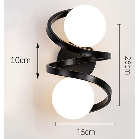 Applique Murale Moderne Dorée à Spirale, Éclairage Led avec 2 Globes En Verre Noir (1/5)
