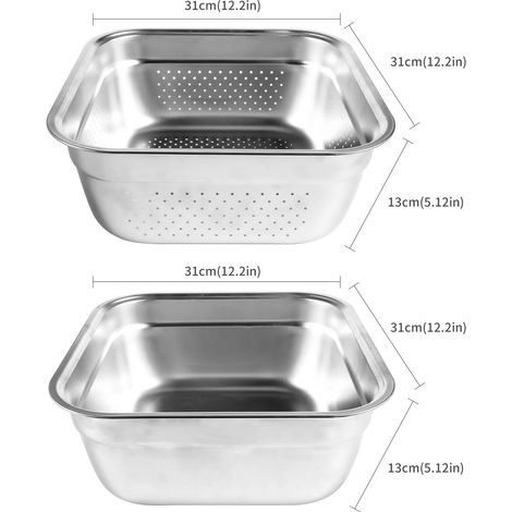 Youyijia Washing Up Bowl Set, 2-in-1 Washing Up Bowl & Strainer Bowl, Stainless Steel Dish Tub with Colander, for Washing Rice and Draining, Vegetable and Fruit Food Preparation (Large) (1/5)