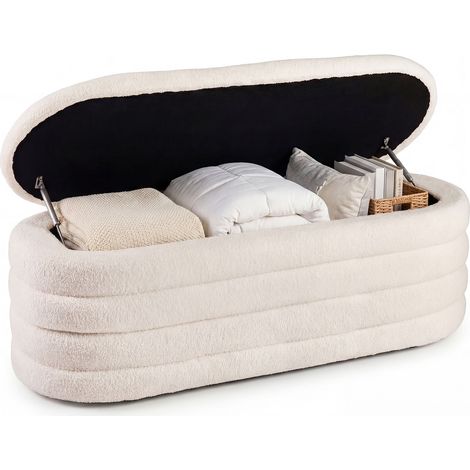 Banc de Rangement 108L, Banc Rembourré en Tissu avec 2 Vérins à Gaz de Sécurité, Tabouret de Bout de Lit, Coffre à Ouverture Supérieure pour Entrée (1/5)
