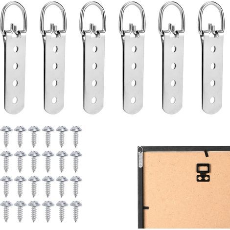 Set mit 6 robusten D-Haken inklusive Schrauben, 4 Löcher, Bilderrahmenhaken zum Aufhängen von Bildern und Fotos (1/5)
