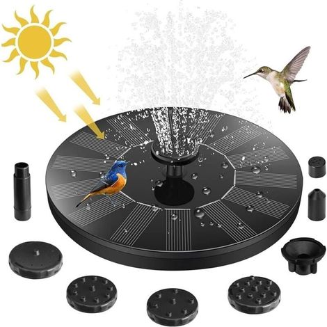 SNQ – Fuente solar de jardín para exteriores – Bomba de 1,5 W – 7 boquillas para el bebedero de pájaros – Altura del agua: 30-50 cm – Decoración para estanques y patios (1/4)