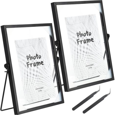 Lot de 2 Cadres Photo en Verre A5, 15x21cm Métal Cadre Double Face Transparent, Cadres en Verre pour Fleurs Pressées, Cadre Photos pour pour Fleur Pressée Certificat Table Murale Décoration (Noir) (1/5)