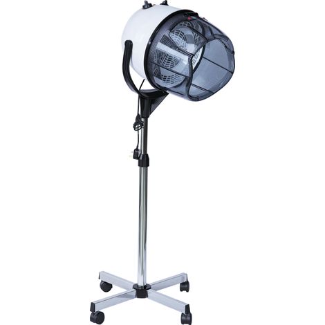Casque sèche-cheveux réglable hauteur minuterie 60 minutes roues tournantes PP PC acier 65x65x115-165 cm blanc (1/5)