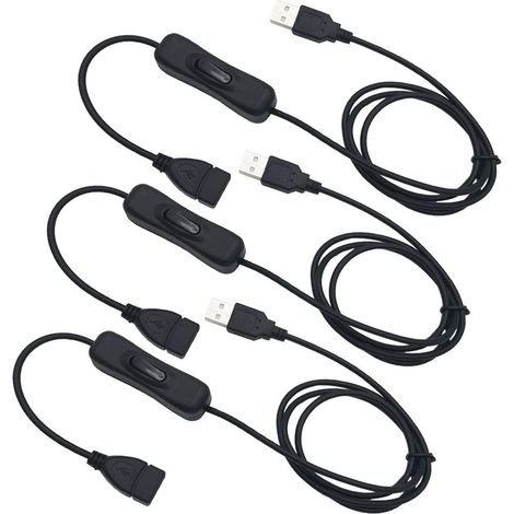 3 Pcs Rallonge USB avec Interrupteur, Câble USB Mâle à Femelle avec Interrupteur, Convient pour Enregistreur de Conduite, Lampe de Bureau LED, Ventilateur USB, etc (1M,noir) (1/4)