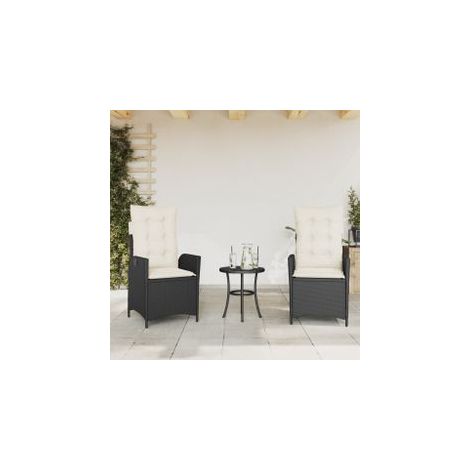 Chaises inclinables de jardin lot de 2 et coussins noir rotin (1/5)