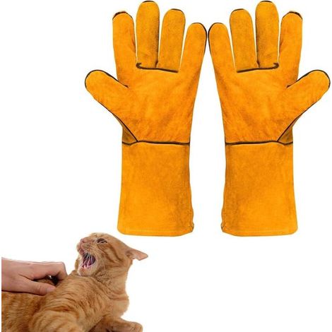 Beißfeste Handschuhe für die Tierpflege, Arbeitshandschuhe aus Leder, abriebfest, geeignet für Hunde, Katzen, Vögel und Reptilien, 30 cm (1/5)