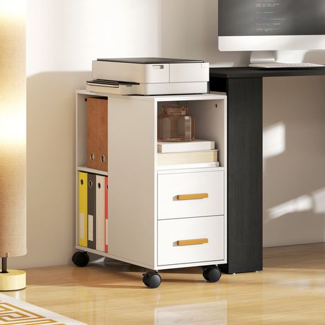Tavolino/supporto per stampante con ripiano regolabile, rotelle per fax e scanner, 60 x 30 x 65 cm, bianco