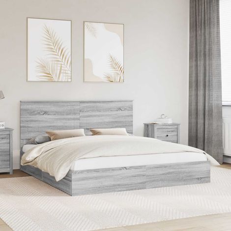 Aufbewahrungsbett Graues Sonoma 200 x 200 cm Holzwerkstoff