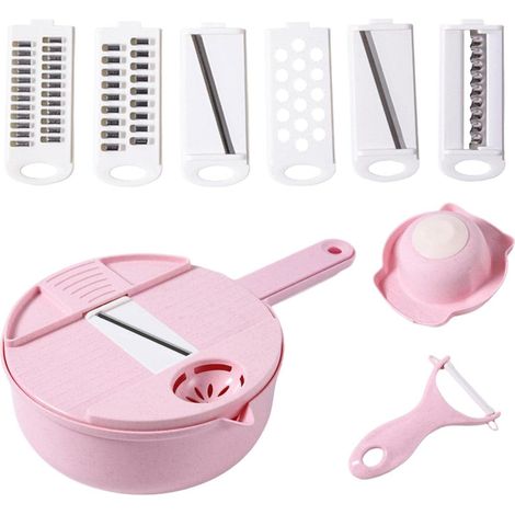 Cortador de mandolina profesional de acero inoxidable, cortador de verduras multifuncional, cortador de mandolina ajustable de acero inoxidable, con protector de mano de seguridad. (1/5)