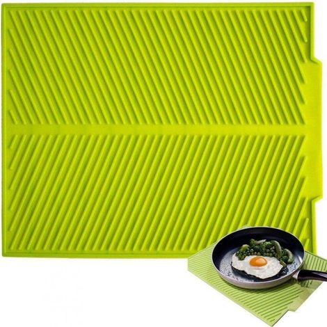 Tapis égouttoir pliable, tapis de séchage de vaisselle en silicone résistant à la chaleur de qualité supérieure, tapis égouttoir universel pour la vaisselle de cuisine, 39 x 25 cm (vert)