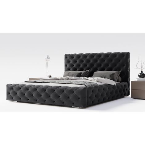 Emporius – Lit coffre 200 x 200 Paris – Tête de lit Chesterfield en velours – Rangement intégré – Imperméable et facile à nettoyer (1/4)