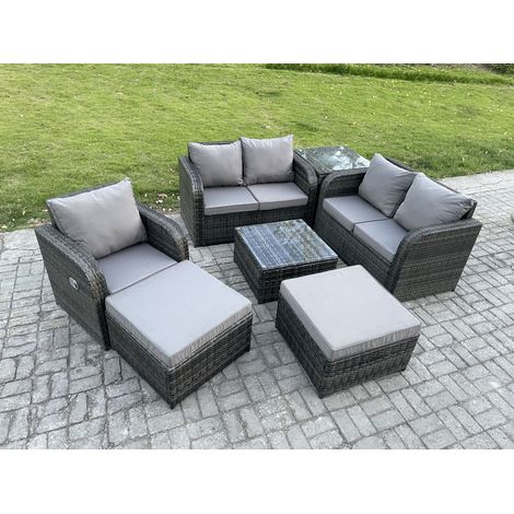 Fimous PE Rattan Gartenmöbel Sets Outdoor Liebe Sofa Stuhl Set Quadratischer Couchtisch Beistelltisch 2 Großer Fußhocker (1/5)