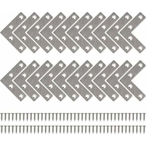 Equerre de Fixation Plats Droits Support en forme de L Metalliques Equerres avec Vis pour Bois Meubles Placard Réparation Support 50 50mm 20 Pièces